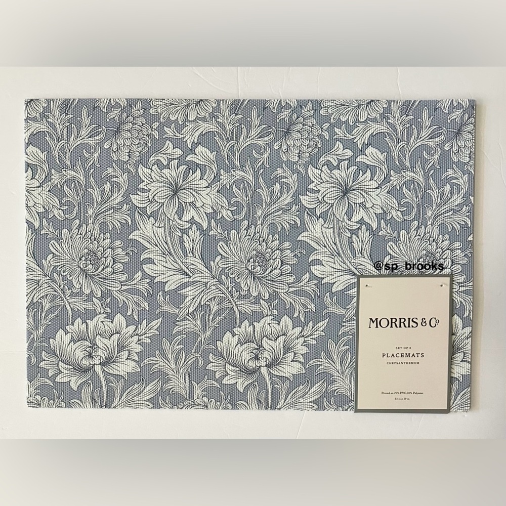 🎁8PC Morris & Co. Placemats - Chrysanthemum - 13”x19” - 70% PVC-30% Polyester